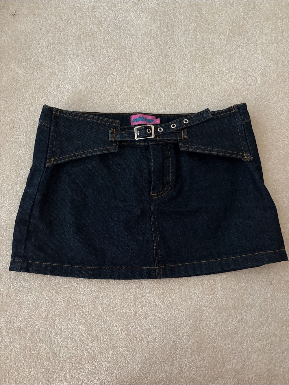 Edikted Dark Blue Denim Mini Skirt with Belt